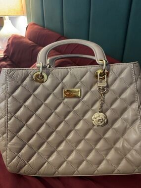 St. John Quilted Leather Satchel in Taupe